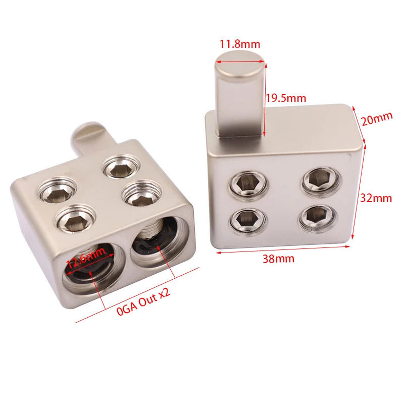2 pièces séparateur audio de voiture fil d'alimentation terminal amplificateur audio double calibre 1/0 vers réducteurs d'entrée d'ampli calibre 1/0 décharge