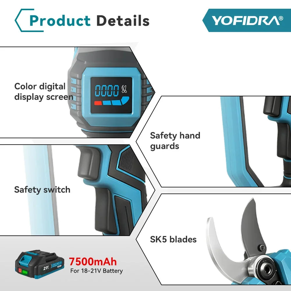 YOFIDRA 60mm AI Gears Control Brushless Electric Pruner Cordless Tree Bonsai Pruning Electric Scissors For Makita 21V Battery
