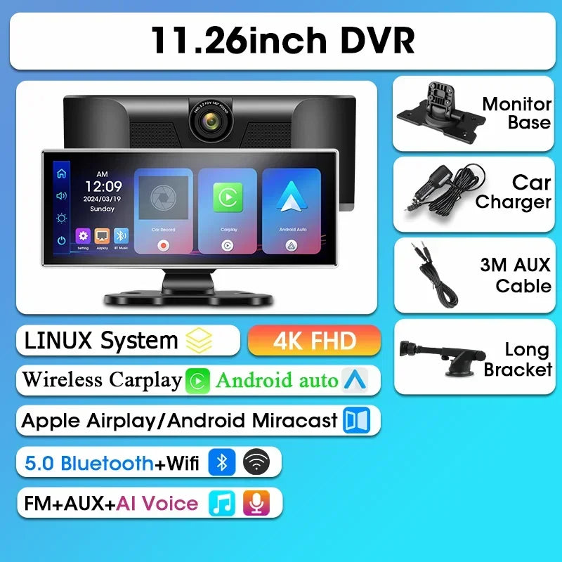 Srnubi 11.26" 4K Dash Cam DVR