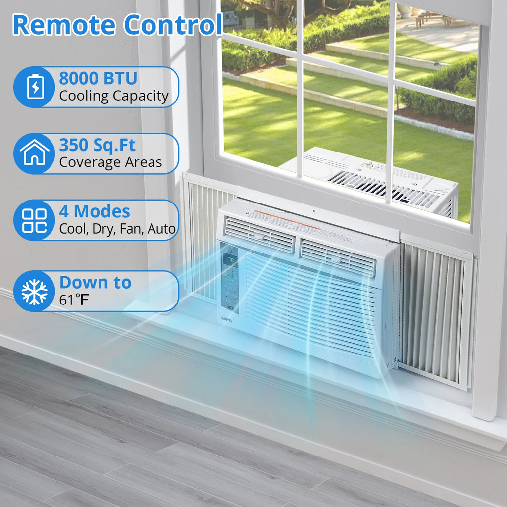 Climatiseur de fenêtre intelligent 8000 BTU avec Wi-Fi, télécommande et contrôle - 3-en-1 avec déshumidificateur, 3 vitesses de ventilation, minuterie 24H - pour chambre, bureau ou maison, ultra silencieux et efficace, jusqu'à 32,5 m²