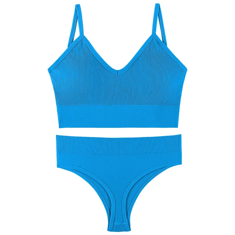 Women’s Ribbed V Neck Bra and Panty Set Seamless Comfortable 2 Piece 2026