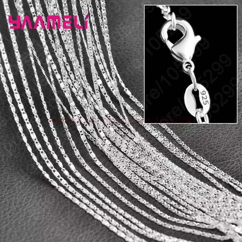 10PCS Wholesale Pure 925 Sterling Silver Charm Link Chain Necklace Jewelry with Strong Smooth Lobster Clasps 16-30 Inches