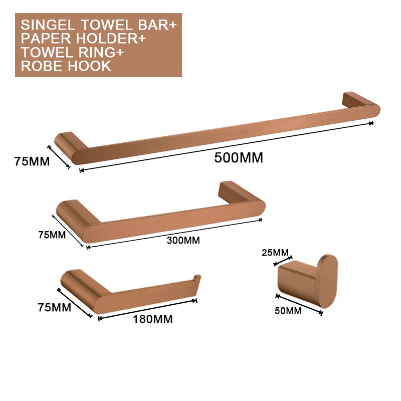 Brushed Rose Gold Storage Rack Towel Bar Tissue Holder Bathrobe Hook Cup Holder Toilet Brush Soap Dish Bathroom Accessories