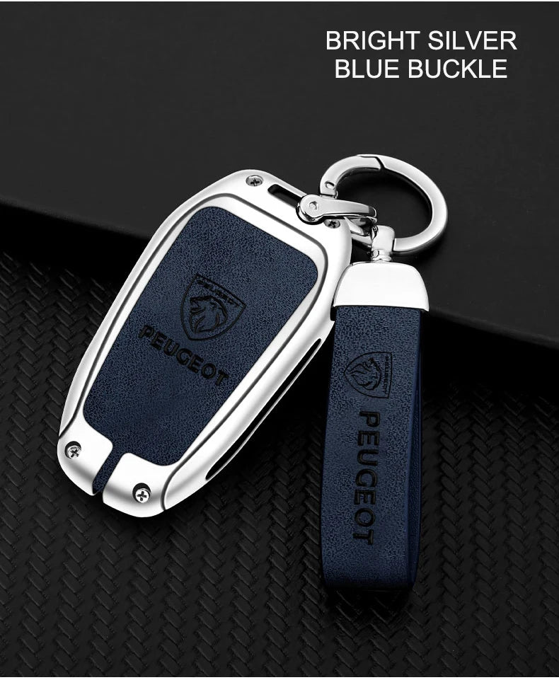 Leather Zine Alloy Car Smart Key Case Shell Cover Protector Fob For Peugeot 308 408 508 2008 3008 4008 5008 Keychain Accessories