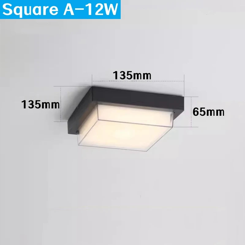 Square Outdoor LED Ceiling Lamp Surface Mounted Waterproof Sconces Bathroom Porch Garden Exterior Wall Lighting Fixture 110/220V
