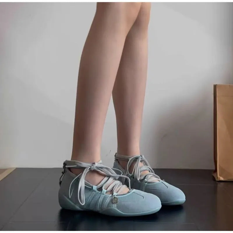 Ins style Fashion Air Mesh Cross-tied Women Ballet Sneakers Comfortable Soft Sole Sports Walking Loafers Casual Flats Shoes