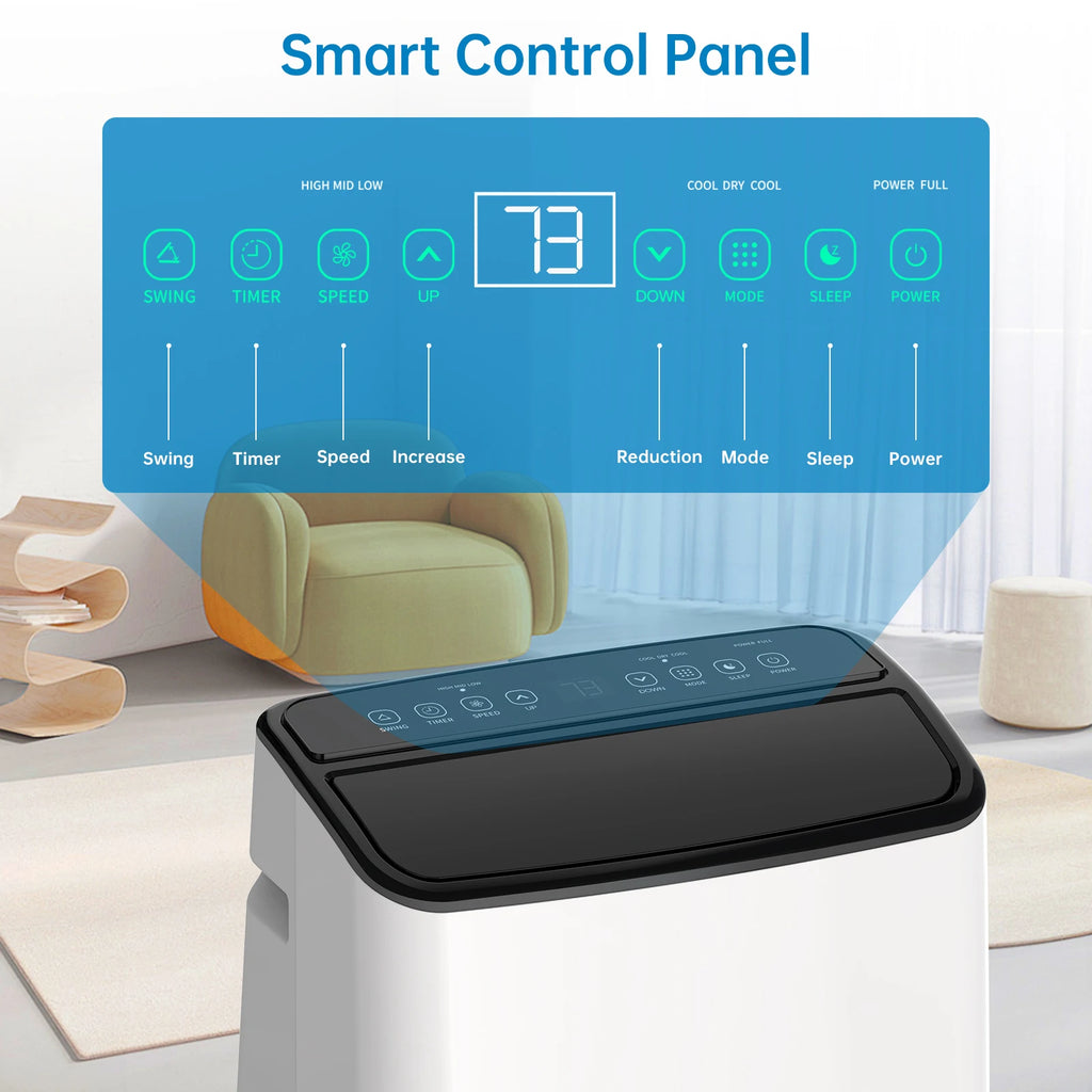 Climatiseur portable 14000 BTU, ventilateur déshumidificateur 3-en-1, télécommande et kit de fixation fenêtre, économe en énergie pour la maison