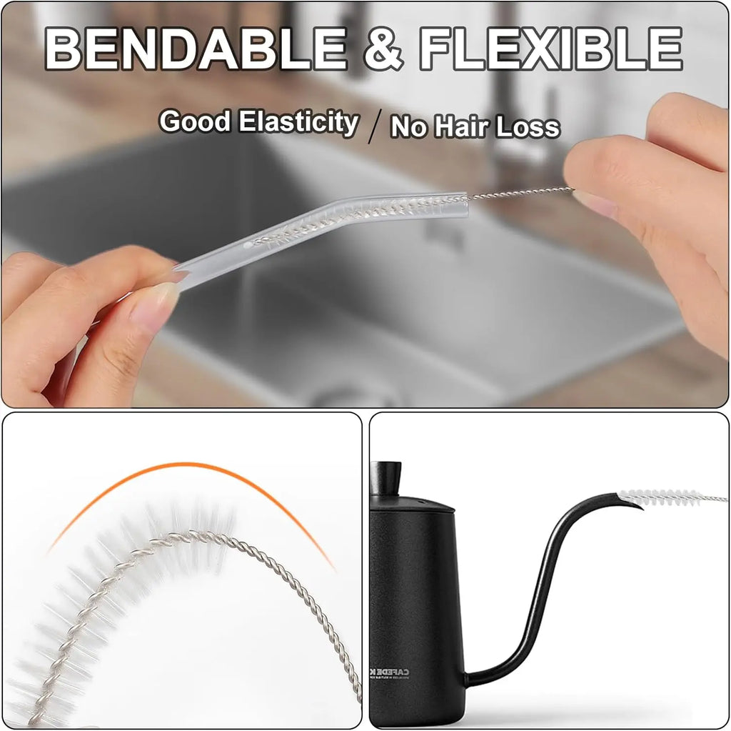 10Pcs Bottle Clean Brush 10pcs Set Stainless Steel Soft Hair Brush Pipette Straws Brush Multipurpose Household Cleaning Tools