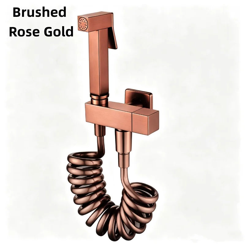 Brushed Rose Gold Brass Handheld Bidet High Voltage Spray Shower Set Toilet Special Faucet Bidet Faucet Bathroom Accessories
