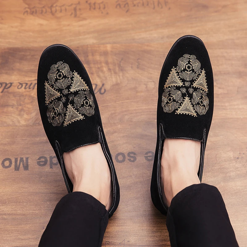 Designer Embroidery Leather Luxury Casual Formal Driving Dress Black Loafers Mens Moccasin Italian Wedding Office Shoes for Men