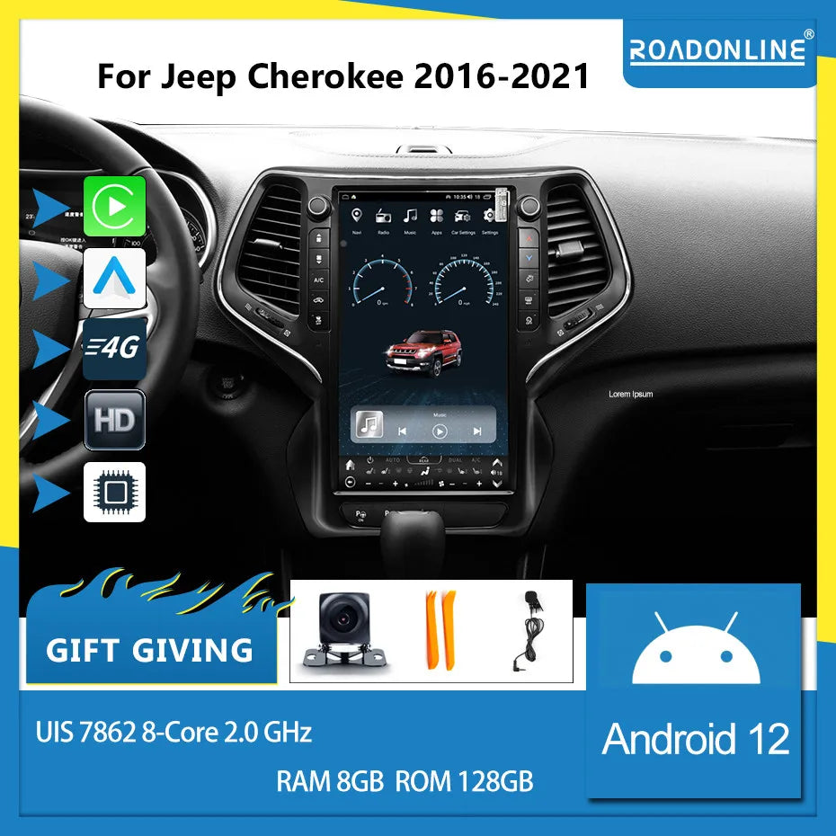 Pour Jeep Cherokee 2016-2021 Résolution 1080*1920 UIS7862 Octa-core 8+128 Go Système de Navigation GPS pour Voiture CarPlay Radio Multimédia Vidéo