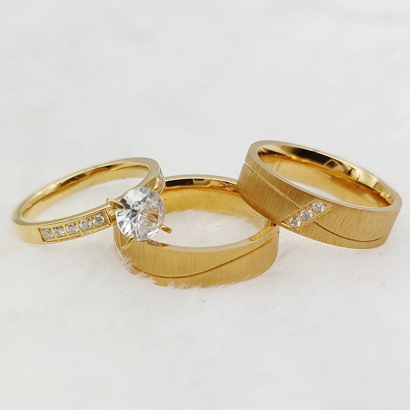 3pcs Wedding Engagement Rings Sets For Men and Women Bridal Lover Alliances 24k Gold Plated Jewery Marriage Couples Ring