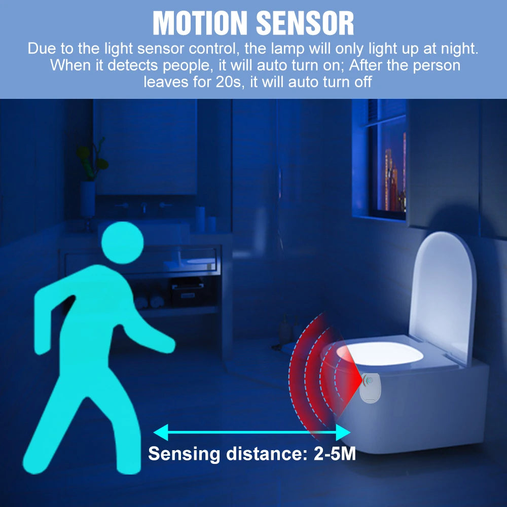 Lampe LED RGB pour cuvette de toilettes, capteur de mouvement PIR intelligent, veilleuses alimentées par piles AAA pour toilettes, salle de bain, rétroéclairage de siège de toilettes