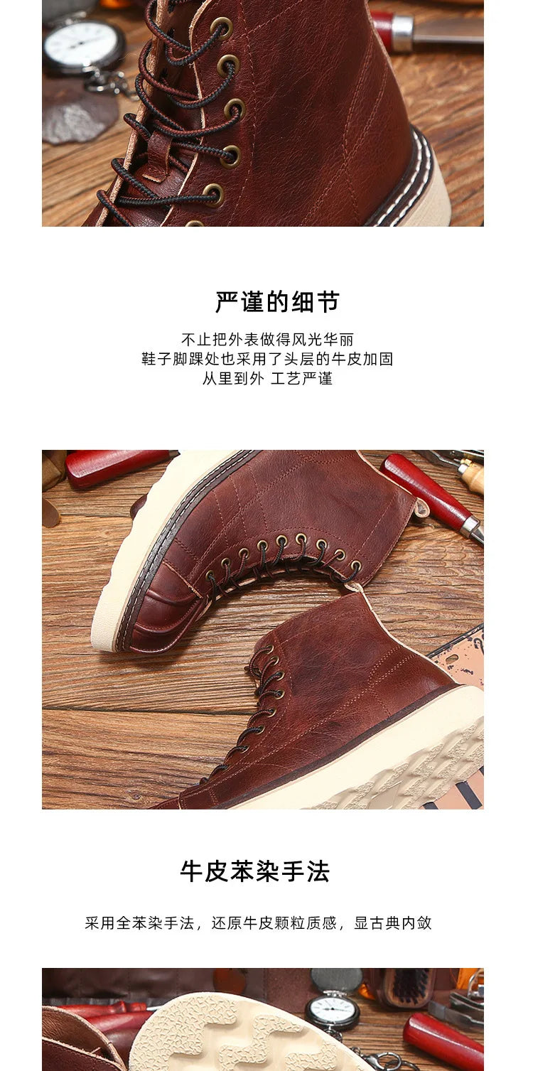 New Fashion Vintage British Men Leather Shoes Casual Round Toe Ankle Boots Spring Autumn Business Dress Chelsea Boots