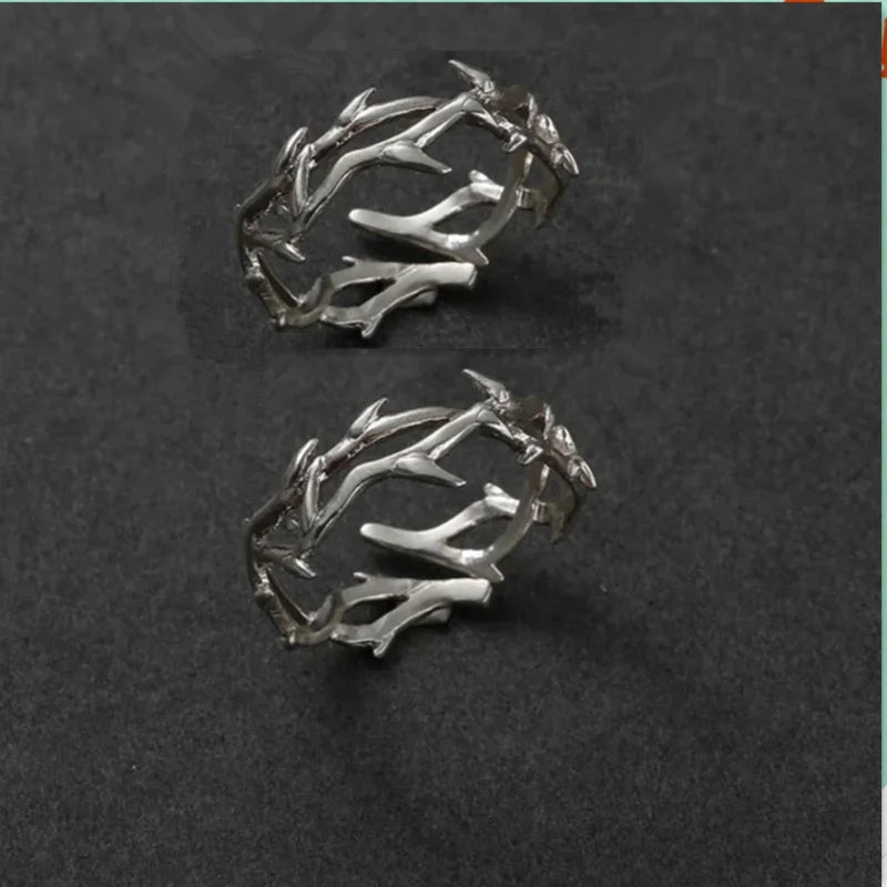 Fashion Goth Double Layer Rose Couple Rings for Men Women Retro Opening Stainless Steel Thorns Punk Finger Ring Jewelry Y2k Gift