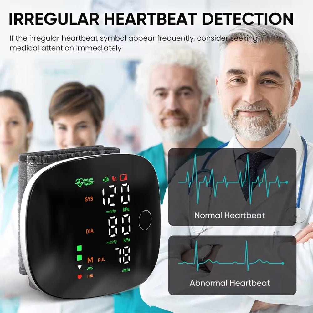 Medical Rechargeable Wrist Blood Pressure Monitor LED Display Fast Measurement Digital Tensiometer BP Tonometer Heart Rate Meter