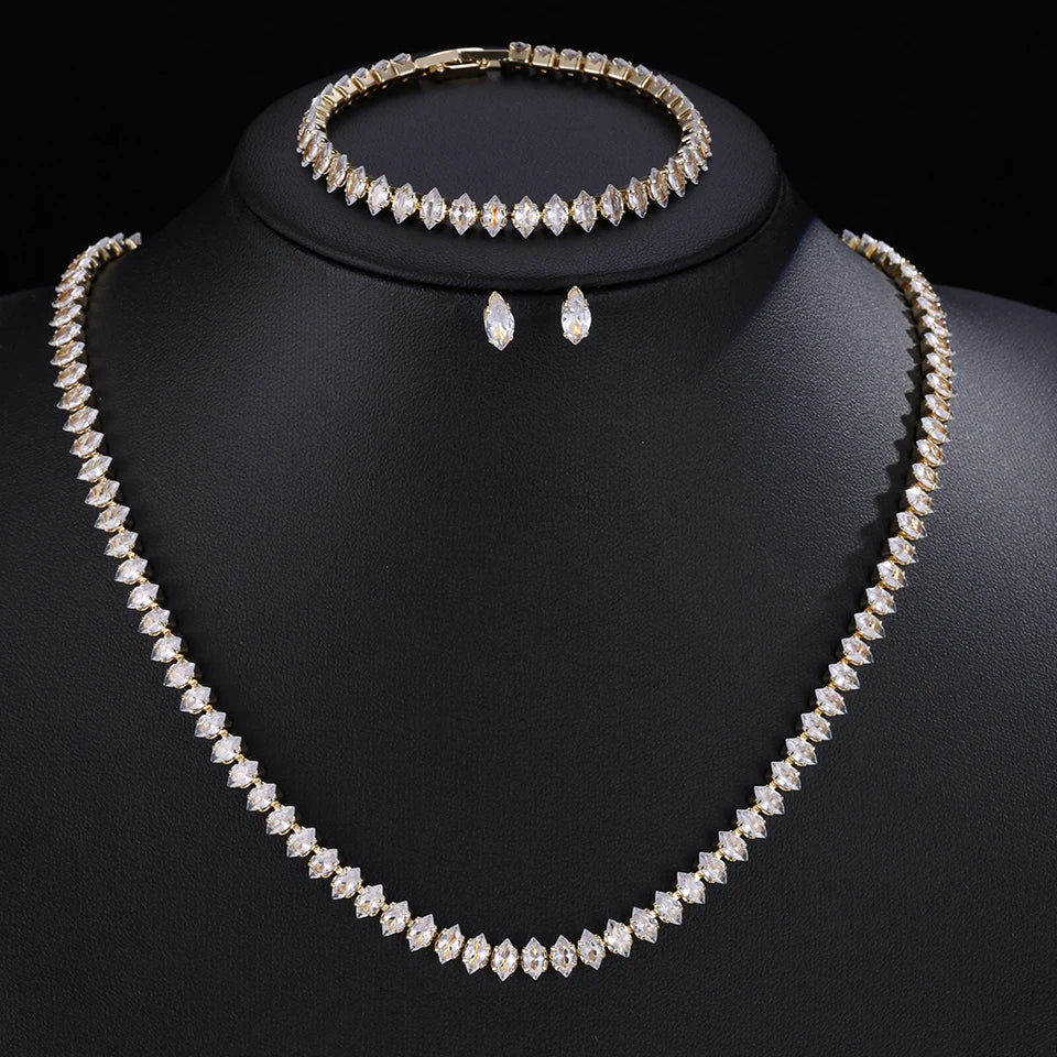 ZAKOL Gorgeous Buling AAA Clear Round Cubic Zirconia Wedding Bridal Necklace Earrings Party Jewelry Set for Women
