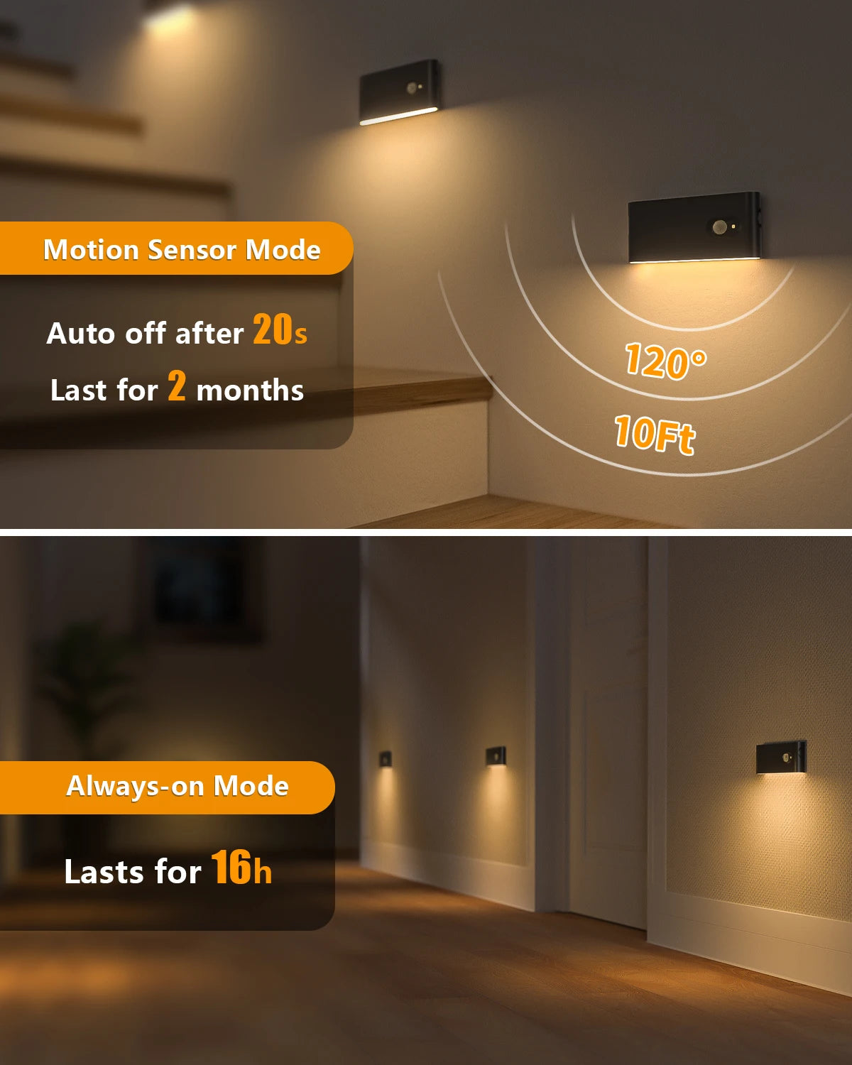 WILLED Veilleuse à détecteur de mouvement Blanc chaud Lampe d'escalier intérieure rechargeable pour couloir, escalier, salle de bain, chambre, cuisine