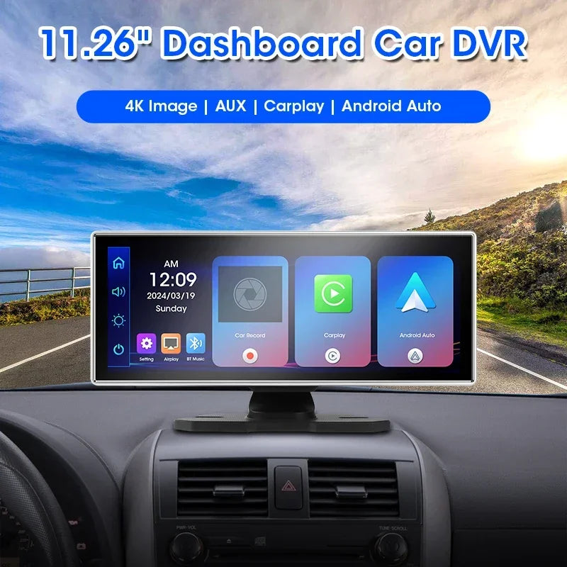 Srnubi 11.26" Dash Cam Rearview Carplay Android Auto 4K DVR Navigation Player Dual Lens Recorder Dashboard WIFI BT AUX GPS FM