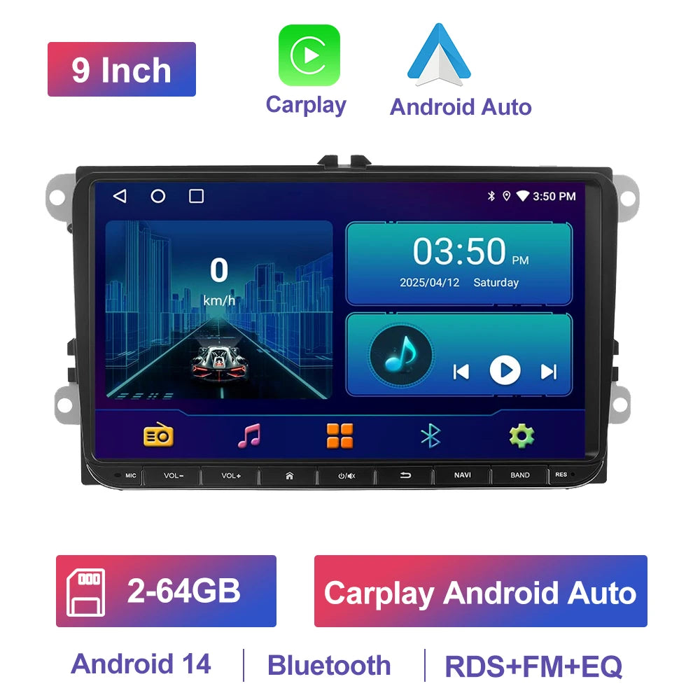 GEARELEC 9 "Car Radio For VW Golf Passat B6 B7 Skodas sat Octavia Polo Tiguan 2 Din wireless Android 13 CarPlay Android RDS Auto DSP BT 4G GPS Car Multimedia Player For Volkswagen