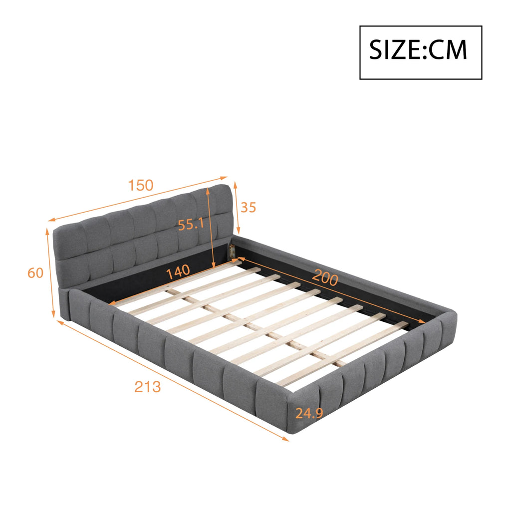 140x200cm/160x200cm Linen Upholstered Bed Frame,Double bed Bedframe with Soft Backrest,Bedroom Furniture,Bed Frame Queen,Beige