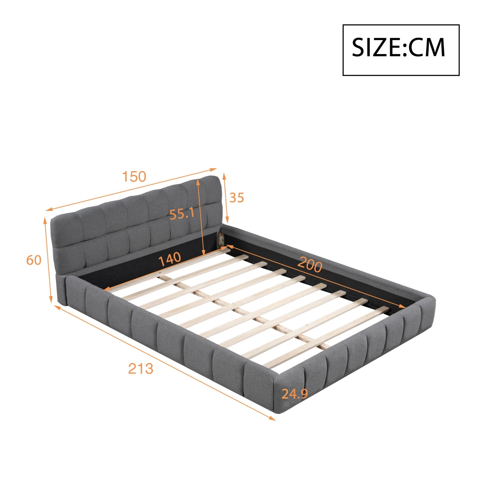 140x200cm/160x200cm Linen Upholstered Bed Frame,Double bed Bedframe with Soft Backrest,Bedroom Furniture,Bed Frame Queen,Beige