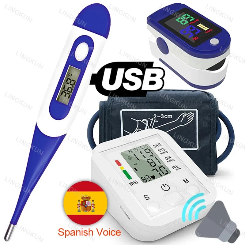 Spanish Voice Arm Automatic Blood Pressure Monitor BP Sphygmomanometer Pressure Meter Tonometer for Measuring Arterial Pressure