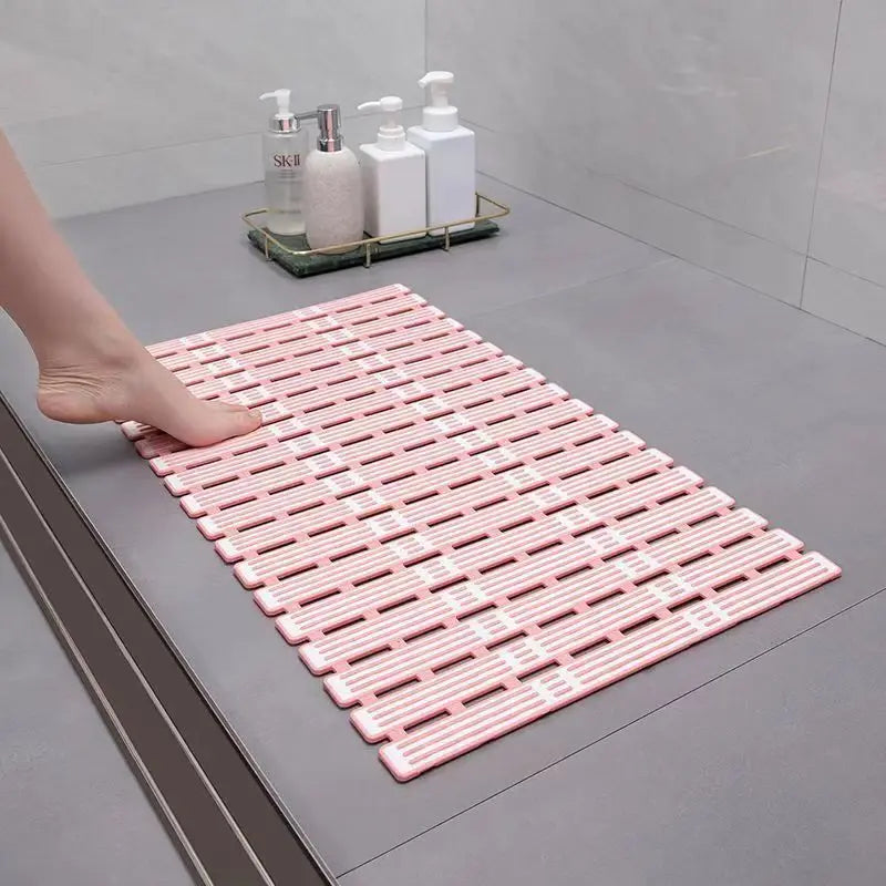 Shower Tub Anti Slip Textured Surface Shower Mat with Drain Hole and Large Suction Cups Quick Dry Bathroom Shower Stall Rug