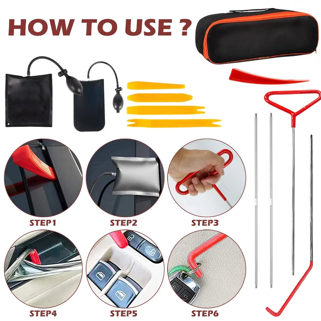 Car Tool Car Window Door Key Anti Lost Kit Inflatable Air Pump Air Wedge Non Marring Wedge with Long Reach Grabber for Car Truck
