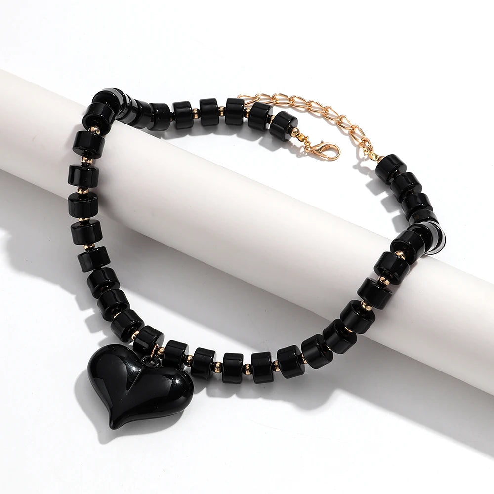 Trendy Acrylic Colorful Beads Heart Pendant Choker Necklaces Fashion Geometric Beads Collar Necklace Jewelry Gifts