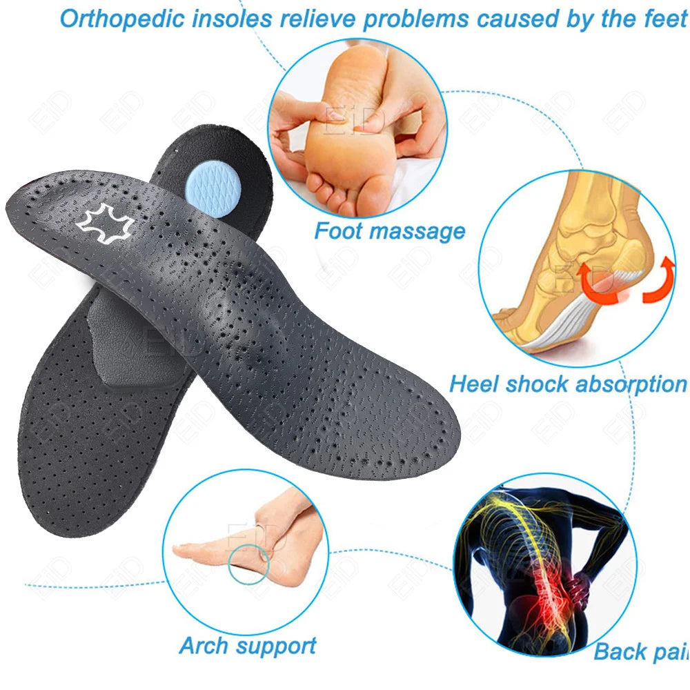 EiD New Arch Support 25mm Orthotic insole Black Leather orthotics Insoles for Flat Foot O/X Leg Corrected Shoe Sole insert pads