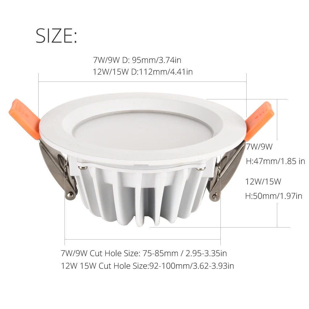 Spot LED IP65 étanche, résistant au feu, downlight 5W 7W 9W 12W 15W pour sauna, hammam, cuisine, salle de bain, avant-toit
