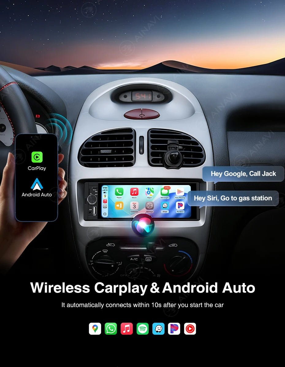 AINAVI K40 K50 Universal Car Radio 1 Din Carplay Wireless Android Auto Car Multimedia MP5 HD IPS Touch Screen USB TYPE-C BT 5.0