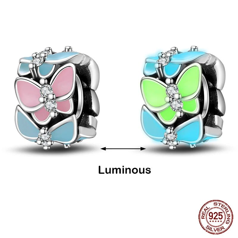 Hot Sale 925 Silver Glow in the dark Firefly Honeybee Star Charms Beads Fit Qikaola 925 Original Bracelets Fine DIY Jewelry Gift