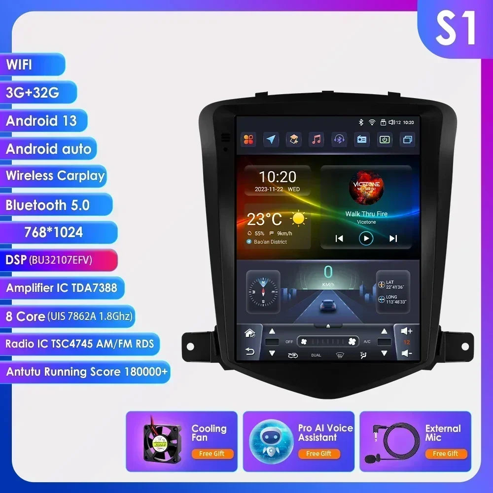 Autoradio multimédia pour voiture Hizpo 8 cœurs DSP pour Chevrolet Cruze J300 2008-2012 GPS Systèmes intelligents Carplay 4G RDS IA