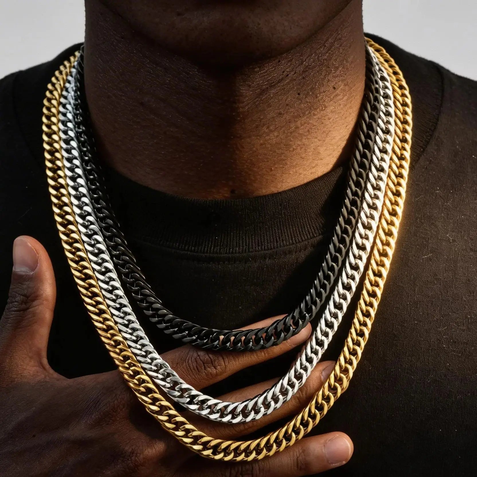 Punk  Chunky Cuban Chain Necklace for Men,Silver Gold Color Stainless Steel Miami Link Collar,Vintage Hip Hop Jewelry Gift