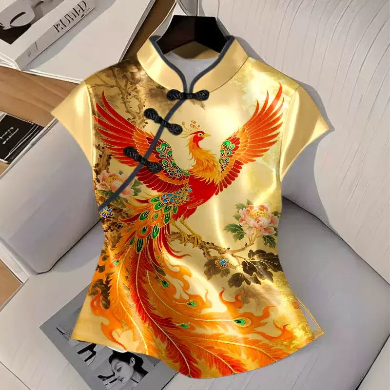 Qipao Shirts for Women Clothing Hanfu Tshirt Harajuku Ethnic Style Summer Streetwear Y2k Top Vintage T-Shirts Women Clothes