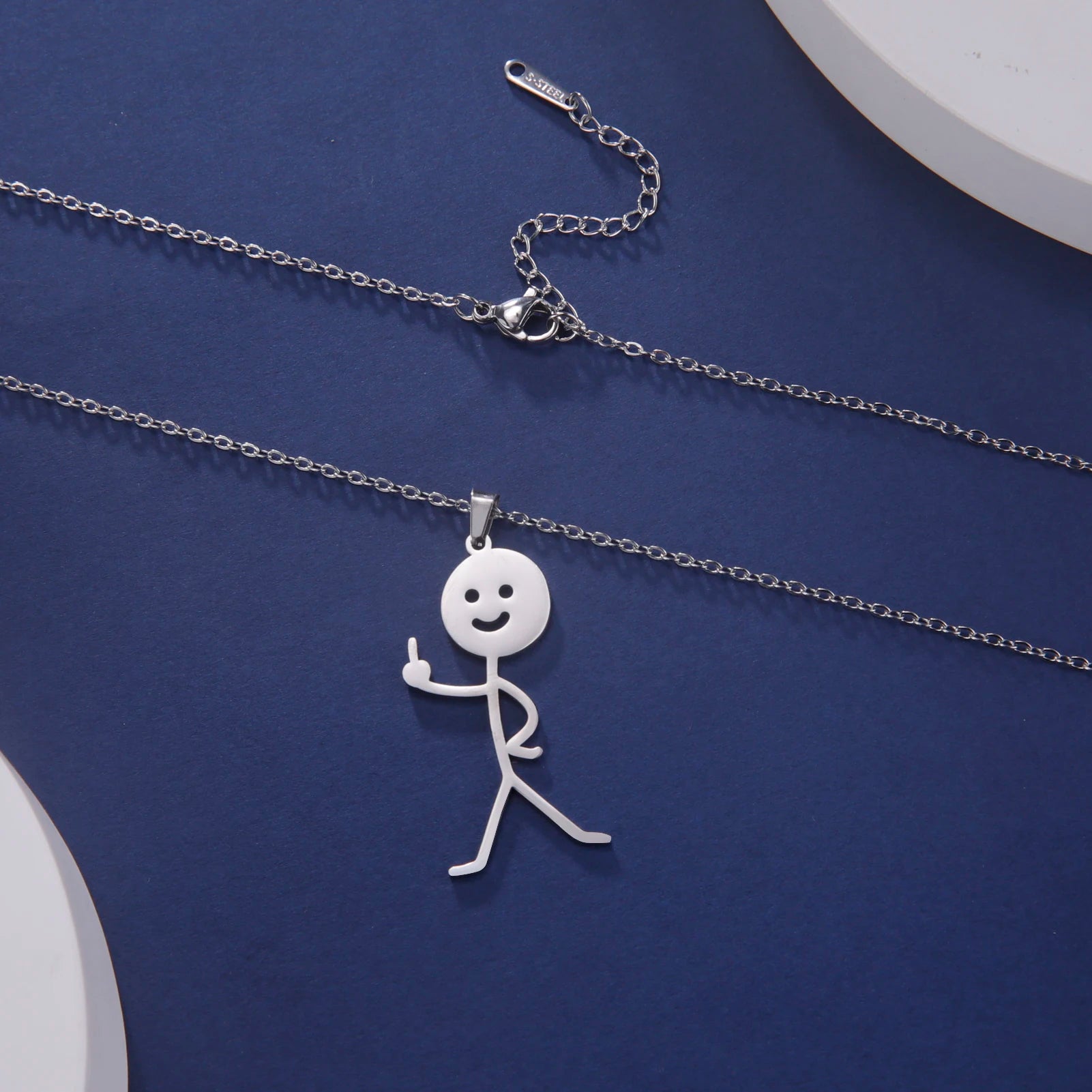 Skyrim Hip Hop Doodle Necklace for Men Women Stainless Steel Long Neck Chain Fashion Middle Finger Stickman Jewelry New