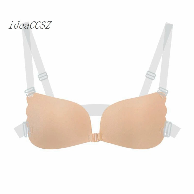 Soutien-gorge sans dos et sans bretelles pour femme, Push-Up adhésif, invisible, avec bretelles transparentes, en silicone, lingerie sexy
