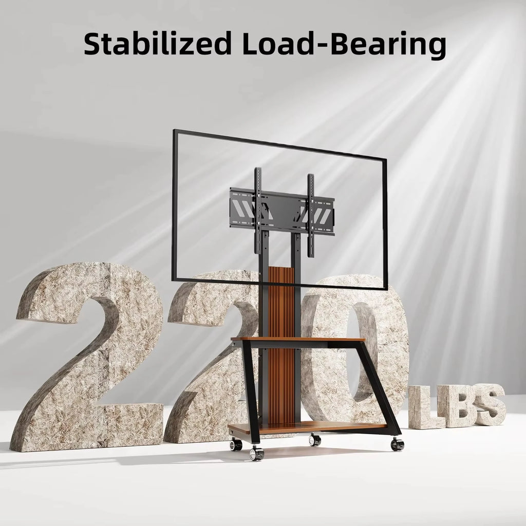 Heavy Duty Mobile TV Stand TV Cart 40-80 Inch, Portable TV Floor Stand with Wooden Shelves, Height Adjustable Holds up to 220lbs