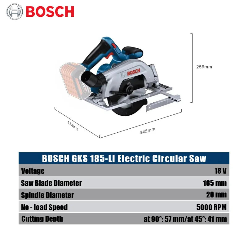 Bosch GKS 185-LI 18V Brushless Cordless Electric Circular Saw 165mm Blade Cutting Machine Woodworking Professional Power Tool