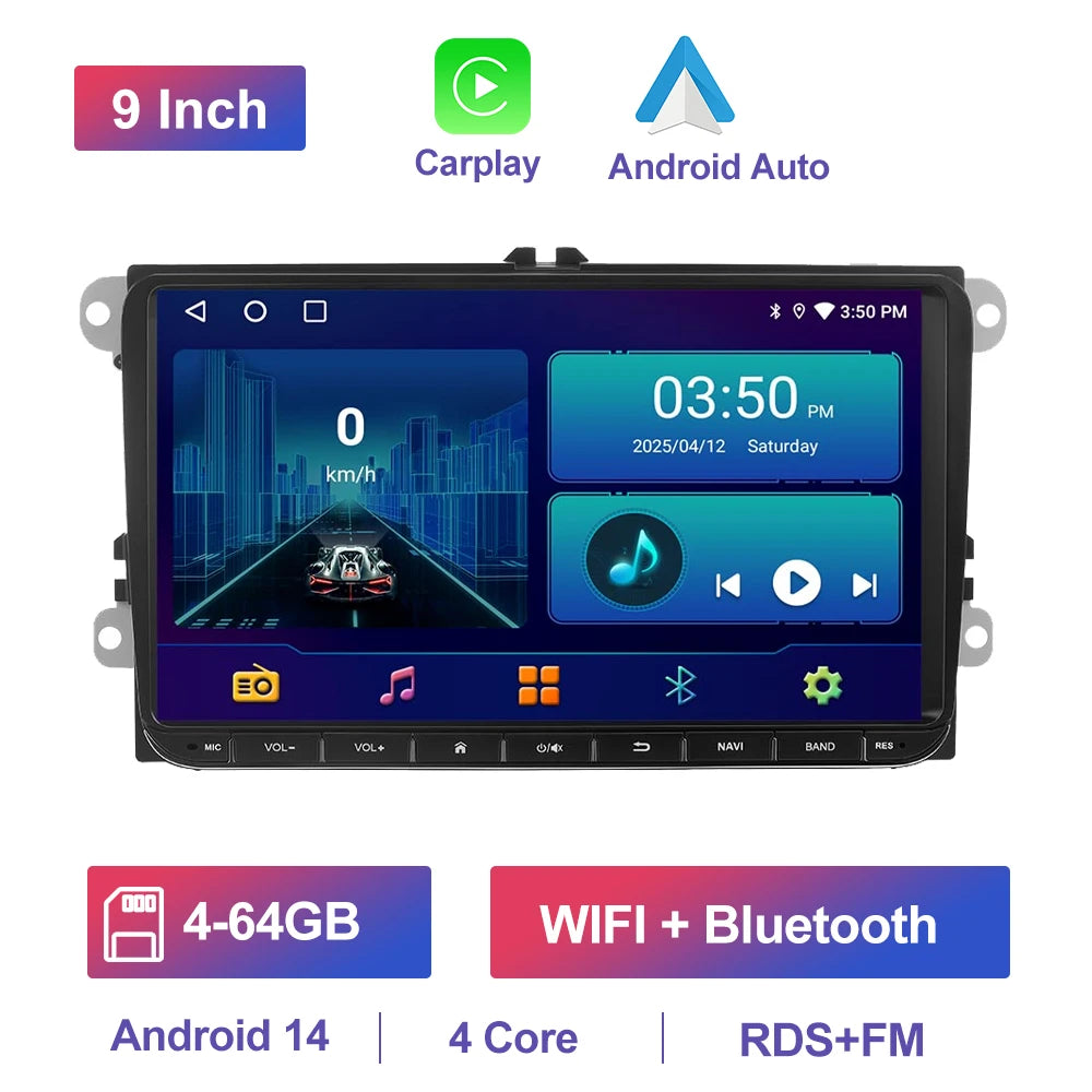 GEARELEC 9 "Car Radio For VW Golf Passat B6 B7 Skodas sat Octavia Polo Tiguan 2 Din wireless Android 13 CarPlay Android RDS Auto DSP BT 4G GPS Car Multimedia Player For Volkswagen