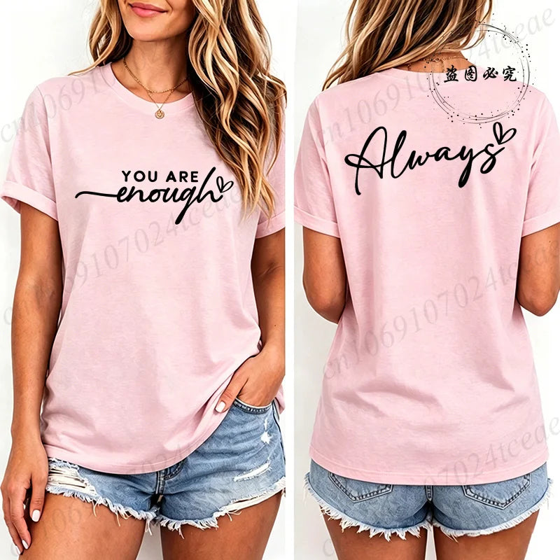 Fashion Women T Shirts You Are Enough Print Short Sleeve T-Shirt Motivational Quote Aesthetic Tee T-Shirts Inspirational Shirts