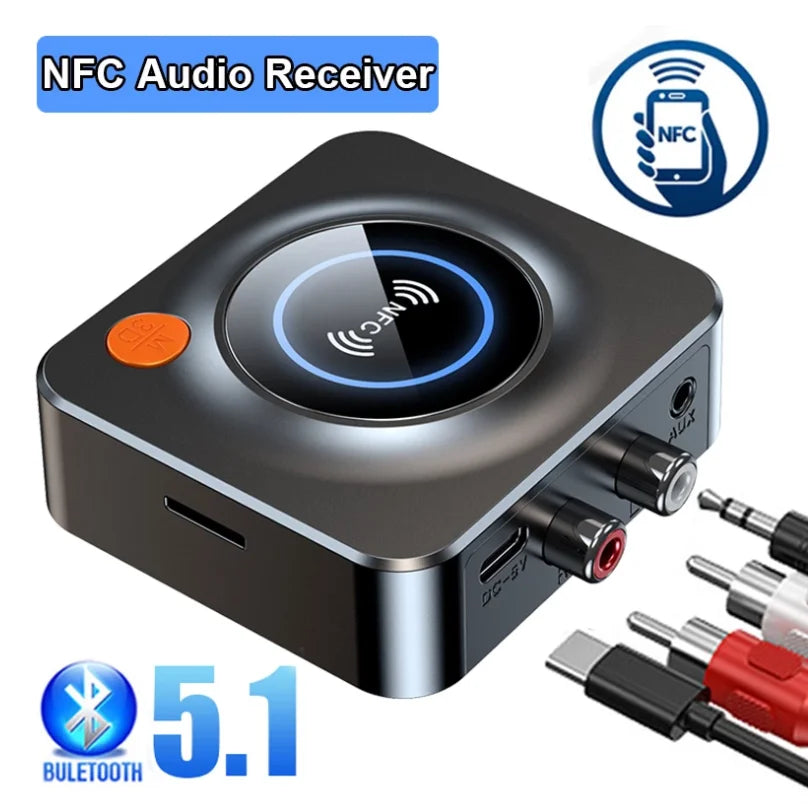 New NFC Bluetooth 5.1 Receiver Car NFC Stereo AUX 3.5mm Jack RCA Optical Bluetooth Audio Wireless Adapter  Wireless Car Kit