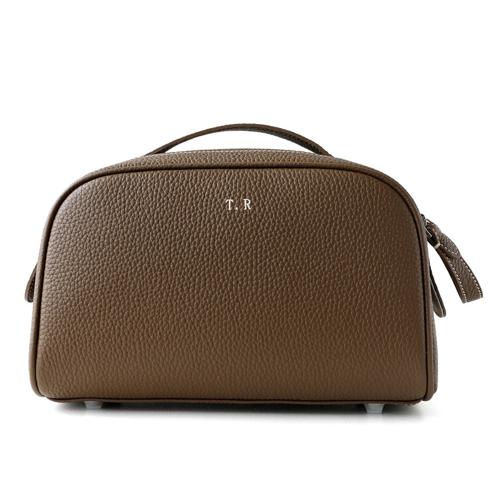 Top layer cowhide makeup bag 2025 new design genuine leather women's portable travel toiletries vintage ins fashion storage bag