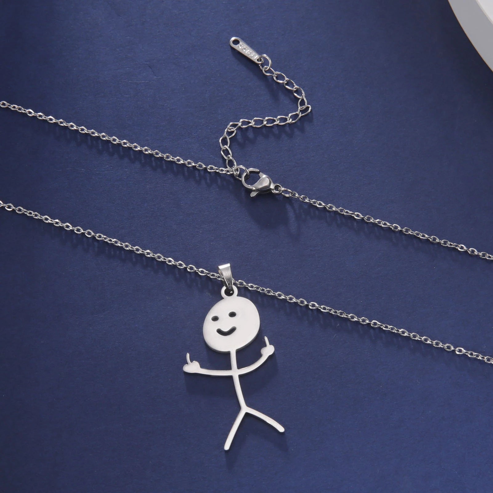 Skyrim Hip Hop Doodle Necklace for Men Women Stainless Steel Long Neck Chain Fashion Middle Finger Stickman Jewelry New