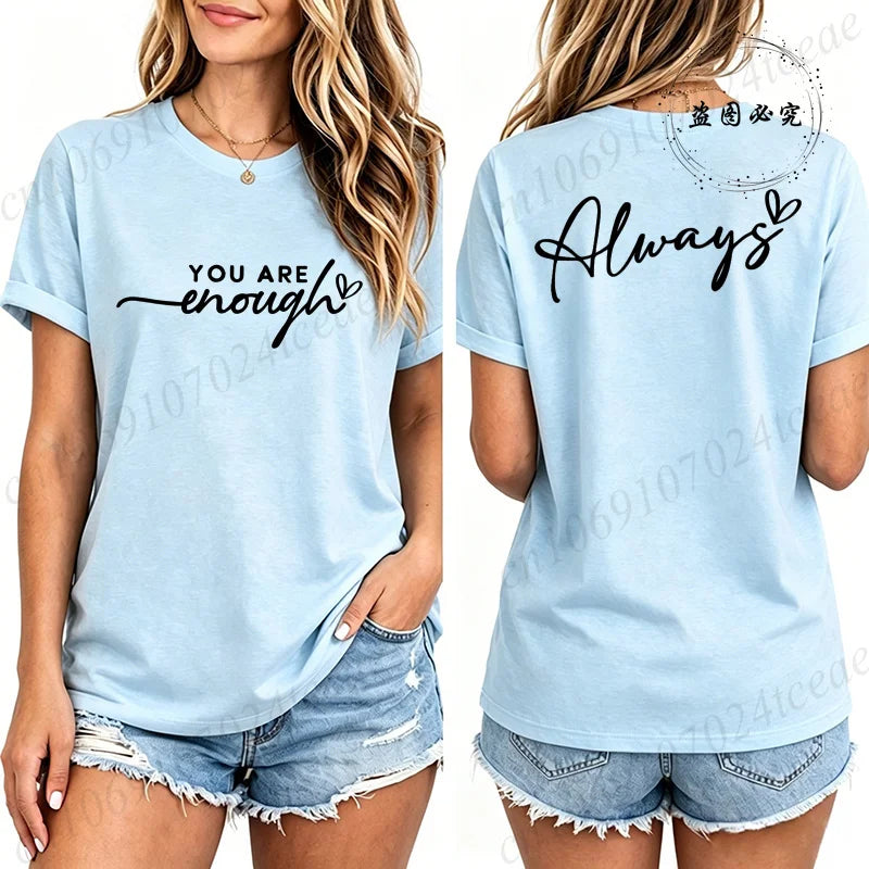 Fashion Women T Shirts You Are Enough Print Short Sleeve T-Shirt Motivational Quote Aesthetic Tee T-Shirts Inspirational Shirts