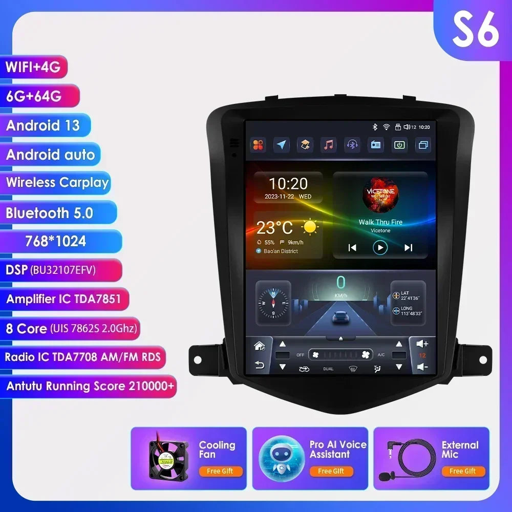Autoradio multimédia pour voiture Hizpo 8 cœurs DSP pour Chevrolet Cruze J300 2008-2012 GPS Systèmes intelligents Carplay 4G RDS IA