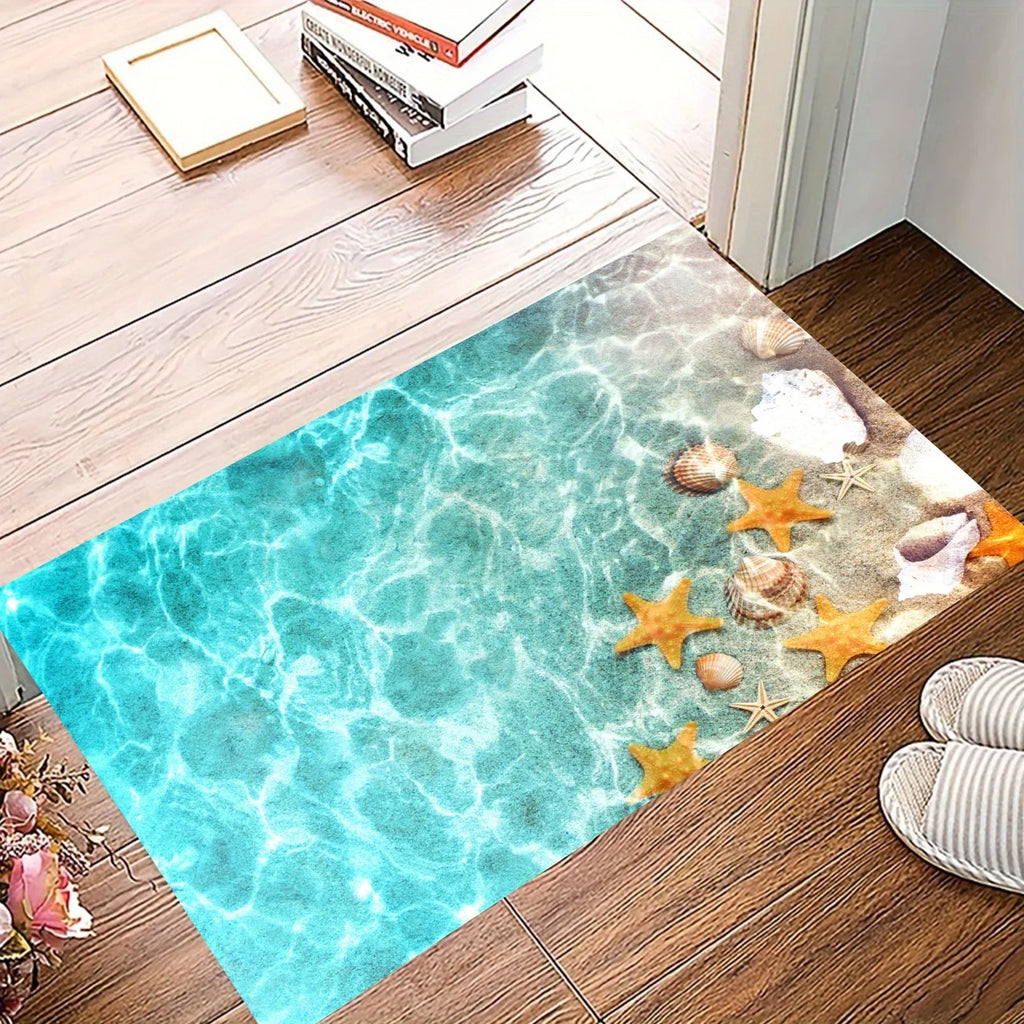 VIKAMA Ocean Wind Sea Star Printed Decorative Carpet Bathroom Kitchen Shower Room Water Absorbing Anti Slip Carpet Home Decor