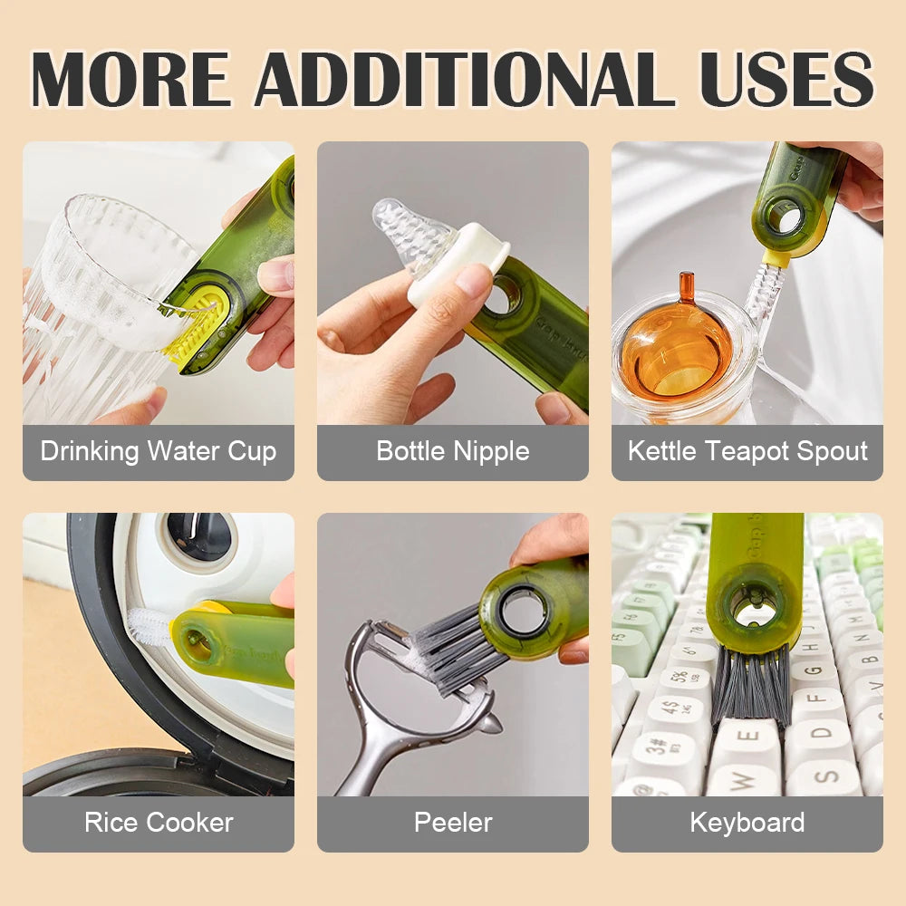 3-in-1 Cup Brush Multi-Functional U-Shape Cup Mouth Cleaning Brush Bottle and Mug Cleaner Household Kitchen Cleaning Tool
